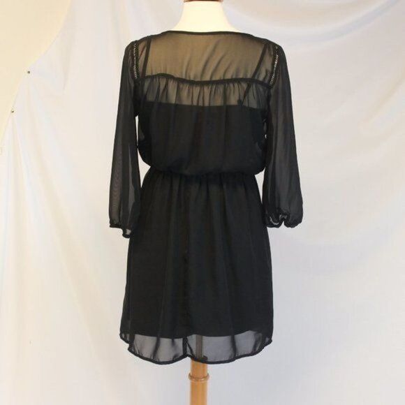 Black Chiffon Embroidered Dress M - Picture 2 of 4